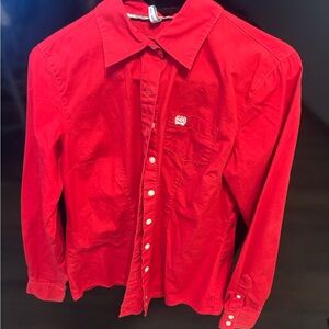 Cinch Red Button Down Shirt for Women